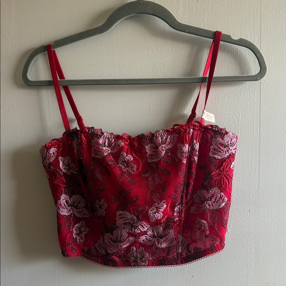 Victoria's Secret Tops - Victoria's Secret Red Lace-Trim Corset Inspired Top